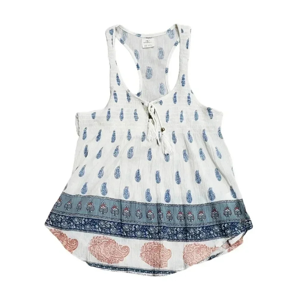 O’neill Rolla Ivory Printed Sleeveless Woven Tank Top XS